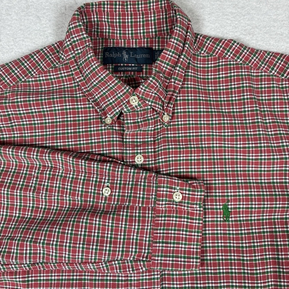 Polo Ralph Lauren Classic Fit Mens Large Green Red Plaid Button Down Long Sleeve